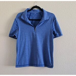 Lululemon Quick Dry Polo Shirt Womens Est. Size 10 Blue Short Sleeve 1/4 Zip Top